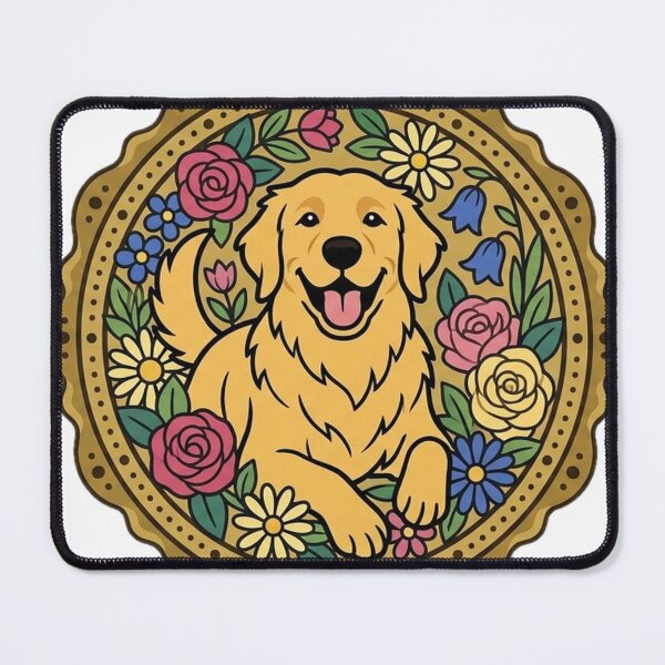 Item preview, Golden Retriever Floral Badge designed and sold by OddLittleGoods.