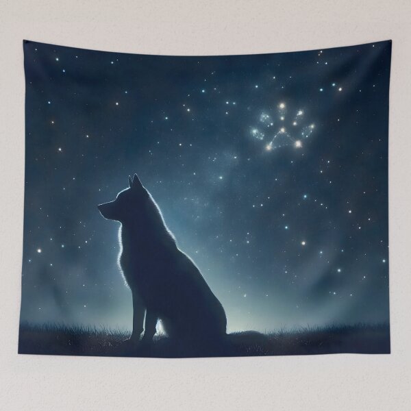 Item preview, Dog Silhouette Gazing at Paw Constellation Night Sky designed and sold by Sybille-Yates.