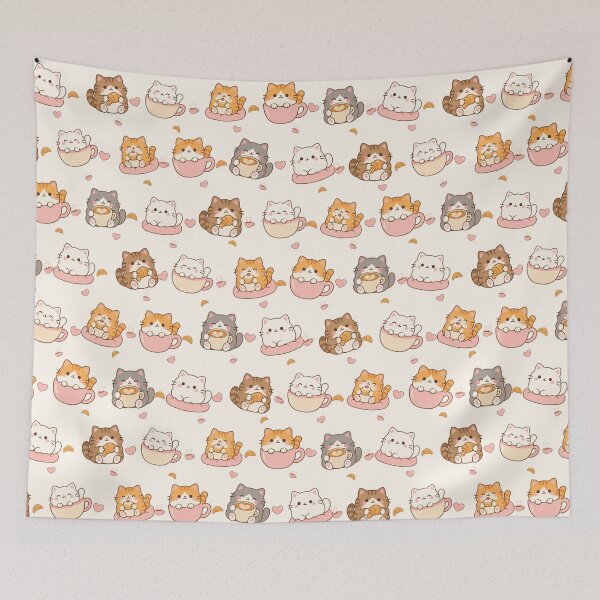 Item preview, Kawaii Cat Cafe Cozy Cute Seamless Pattern Print designed and sold by Inkworksbyshery.