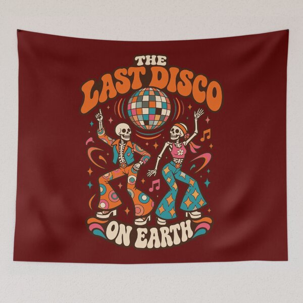 Item preview, The Last Disco On Earth - Retro Dancing Skeletons designed and sold by Far Out Goods.