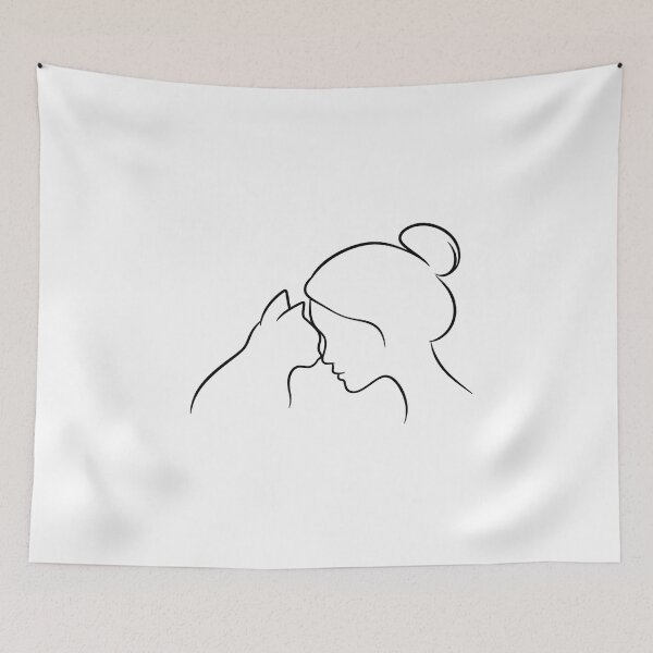 Item preview, Woman and Cat Line Art – Minimalist Cat Lover Design designed and sold by SVALANART.