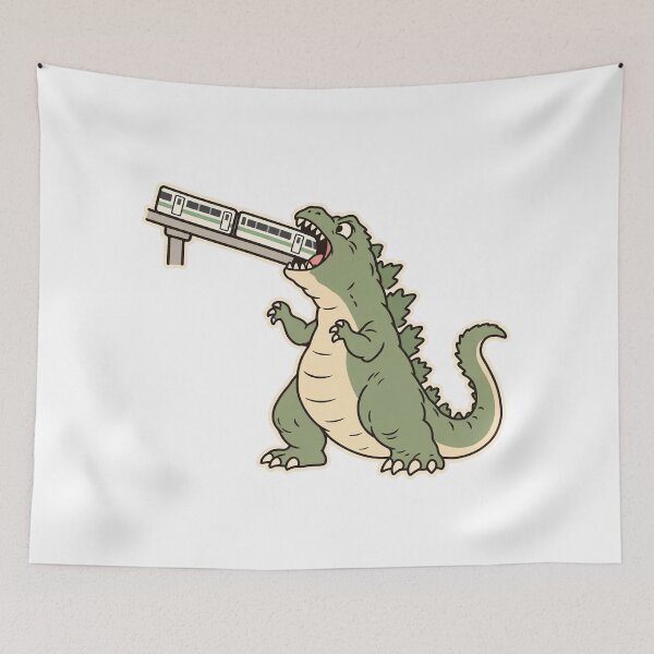 Item preview, Cute Green Monster Eating Train Retro Cartoon Dinosaur designed and sold by NatureStyle555.