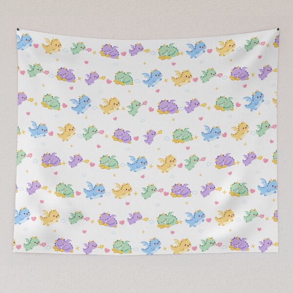 Item preview, Kawaii Dragon Fantasy Cute Seamless Pattern Print designed and sold by Inkworksbyshery.