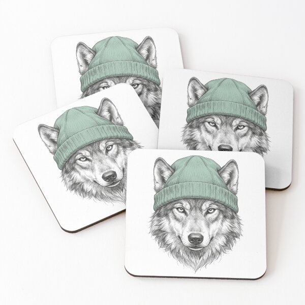 Item preview, Wolf in Beanie Hat Vintage Grey Timberwolf Forest Nature Lover designed and sold by raedattia.