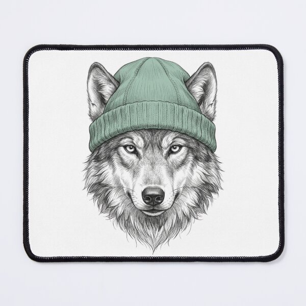 Item preview, Wolf in Beanie Hat Vintage Grey Timberwolf Forest Nature Lover designed and sold by raedattia.