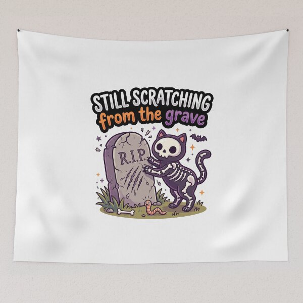 Item preview, Funny Skeleton Cat Scratching Gravestone Tombstone designed and sold by UvooArt.