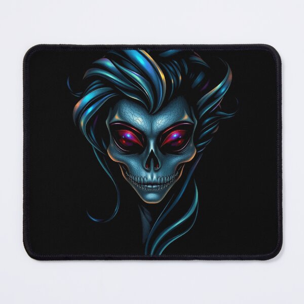 Item preview, Cyber Goth Skull Lady Metallic Blue Portrait designed and sold by ERODED SELF.