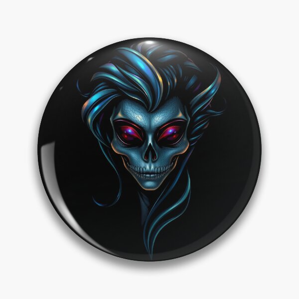 Item preview, Cyber Goth Skull Lady Metallic Blue Portrait designed and sold by ERODED SELF.