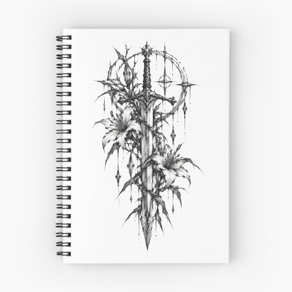 Item preview, Gothic Sword Lily Flowers Dark Fantasy Blackwork designed and sold by Shadow Sprite Art.