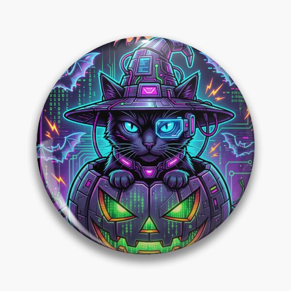 Item preview, Cyberpunk Neon Nightmare Mech Witch Cat designed and sold by UvooArt.
