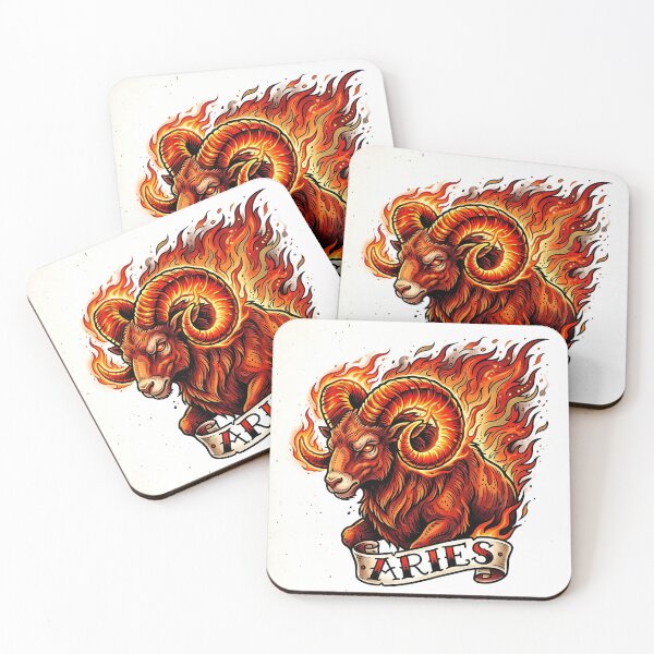 Item preview, Fiery Aries Zodiac Ram Tattoo Style Art designed and sold by Michaelragheb.