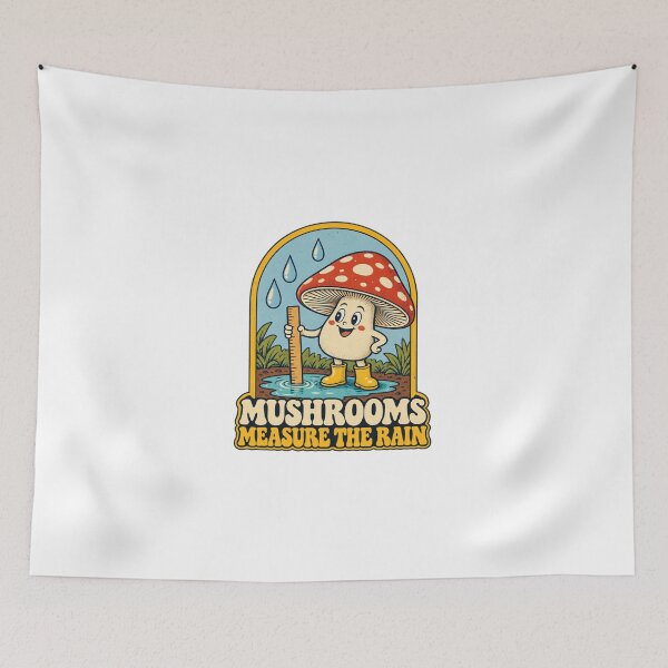 Item preview, Mushroom Measuring A Rain Puddle Retro Nature Cartoon designed and sold by Pixdot.