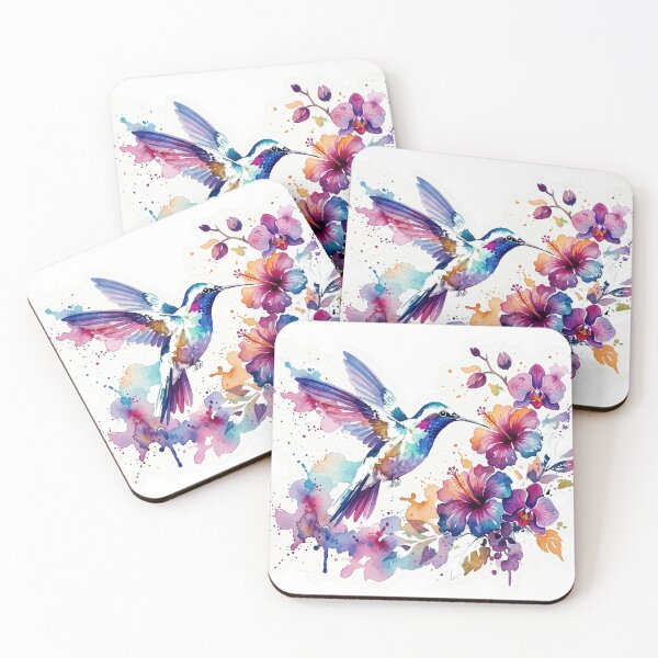 Item preview, Vibrant Watercolor Hummingbird and Botanical Flowers designed and sold by m.mmado.