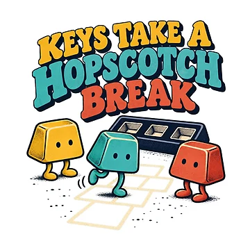 Artwork thumbnail, Computer Keys Playing Hopscotch Retro Programmer Humor by Pixdot