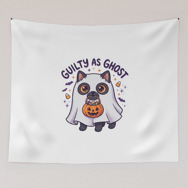 Item preview, Cute Guilty As Ghost Halloween Cat designed and sold by UvooArt.