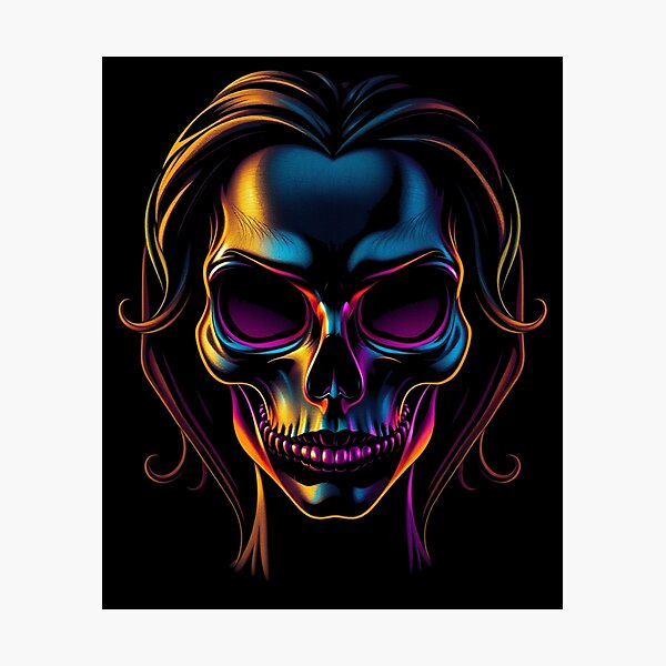 Item preview, Neon Cyberpunk Skull Lady Portrait designed and sold by ERODED SELF.