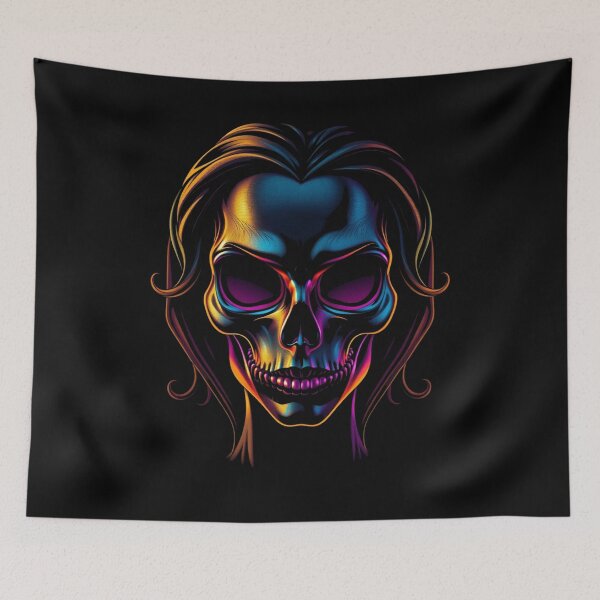 Item preview, Neon Cyberpunk Skull Lady Portrait designed and sold by ERODED SELF.