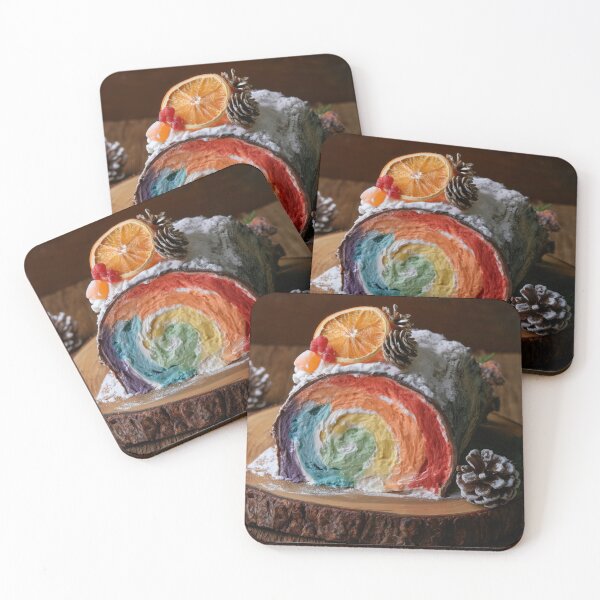 Item preview, Rainbow Christmas Yule Log Cake – Colorful Festive Dessert designed and sold by WordPlayStudio.