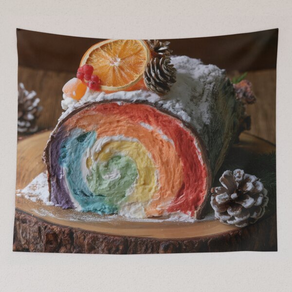 Item preview, Rainbow Christmas Yule Log Cake – Colorful Festive Dessert designed and sold by WordPlayStudio.
