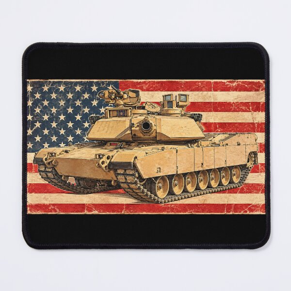 Item preview, M1A2 Abrams Tank Vintage Patriotic American Flag designed and sold by MilitaryMart.