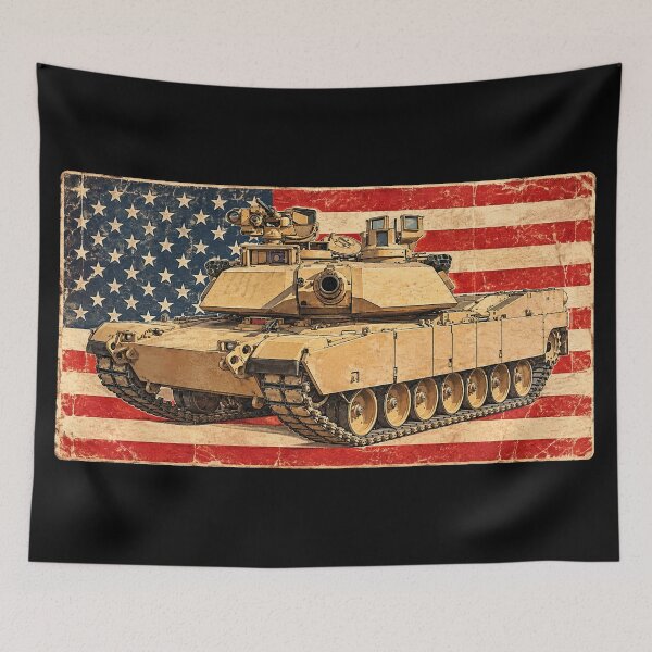 Item preview, M1A2 Abrams Tank Vintage Patriotic American Flag designed and sold by MilitaryMart.