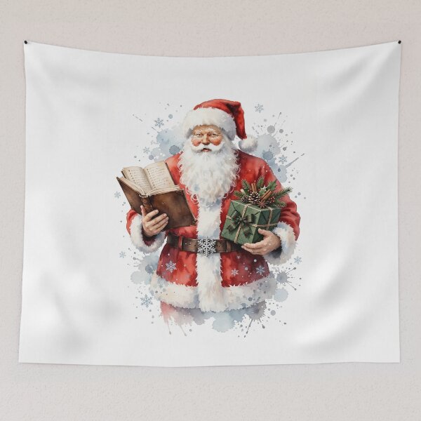 Item preview, Santa Claus Watercolor with Book and Christmas Gift - Cozy Winter Santa with Pine and Holly designed and sold by Deepsleepstudio.