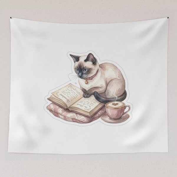 Item preview, Watercolor Siamese Cat Reading designed and sold by OddLittleGoods.
