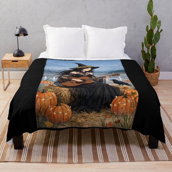 Item preview, The Witch and Her Raven Playing Guitar on a Spooky Autumn Day. designed and sold by DibujandoPorfa.