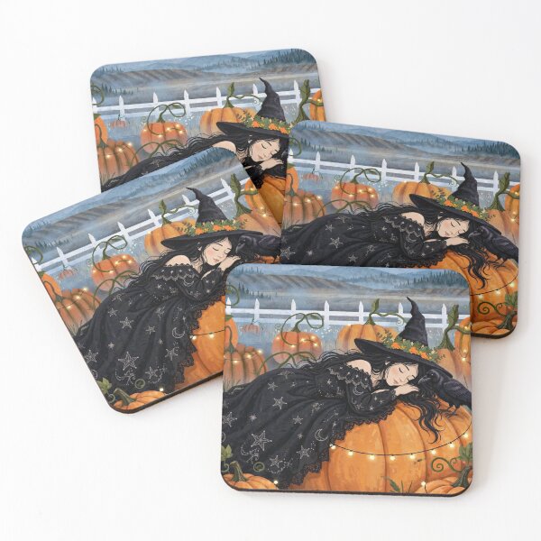 Item preview, The Witch and Her Raven Taking a Nap on a Giant Pumpkin. designed and sold by DibujandoPorfa.