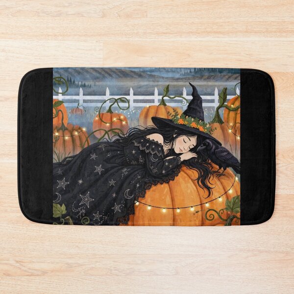 Item preview, The Witch and Her Raven Taking a Nap on a Giant Pumpkin. designed and sold by DibujandoPorfa.