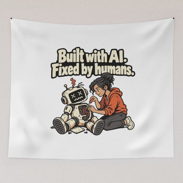 Item preview, Built with AI, Fixed by Humans Comic Design designed and sold by ThreadQuirk.