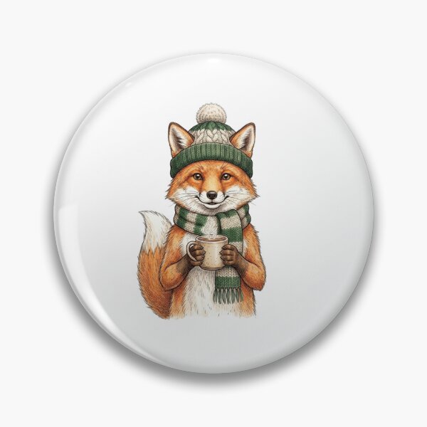 Item preview, Cozy Fox Drinking Coffee in a Green Winter Hat and Scarf – Cute Woodland Animal  designed and sold by SOUFIANE1991.