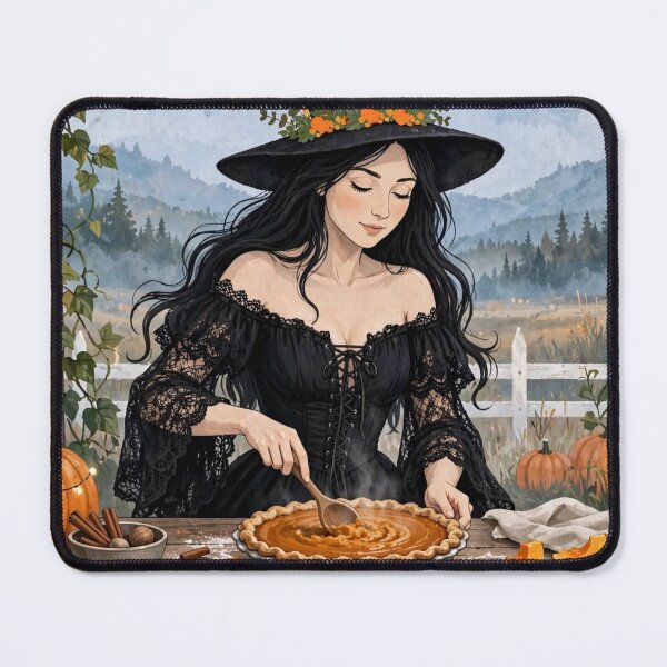 Item preview, The Witch and Her Raven Baking a Pie in the Autumn Countryside. designed and sold by DibujandoPorfa.