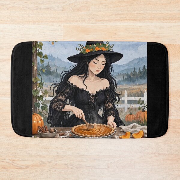 Item preview, The Witch and Her Raven Baking a Pie in the Autumn Countryside. designed and sold by DibujandoPorfa.
