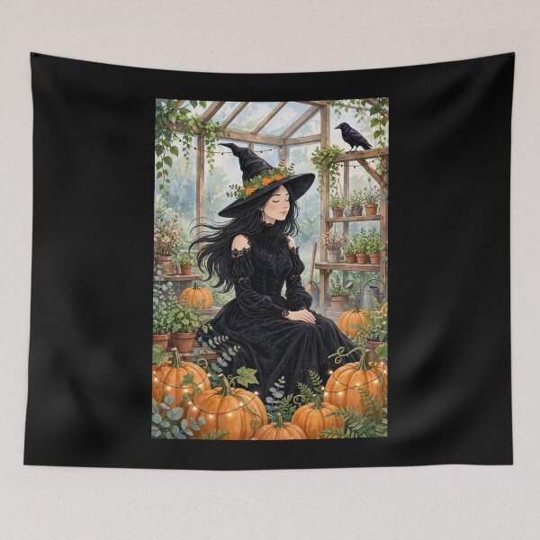 Item preview, The Witch and Her Raven in Their Magical Greenhouse. designed and sold by DibujandoPorfa.