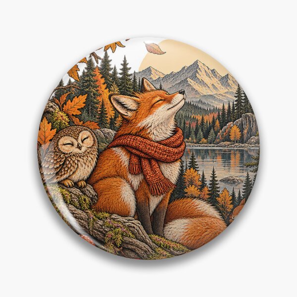 Item preview, Autumn Fox with Scarf and Owl Forest Wreath Illustration designed and sold by KIDEnia.