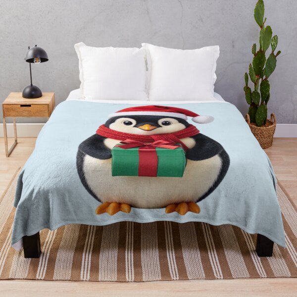 Item preview, Cute Christmas Penguin with Gift, Santa Hat and Red Scarf designed and sold by SweetLilith.