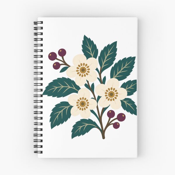 Item preview, Folk Art Forest Flowers with Red Berries designed and sold by H. Doucette Studio.