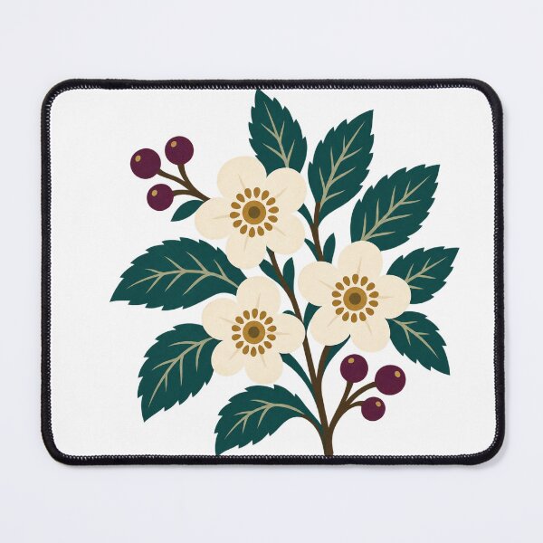 Item preview, Folk Art Forest Flowers with Red Berries designed and sold by H. Doucette Studio.