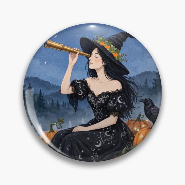 Item preview, The Witch and Her Raven Watching the Stars on a Magical Night. designed and sold by DibujandoPorfa.