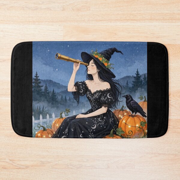 Item preview, The Witch and Her Raven Watching the Stars on a Magical Night. designed and sold by DibujandoPorfa.