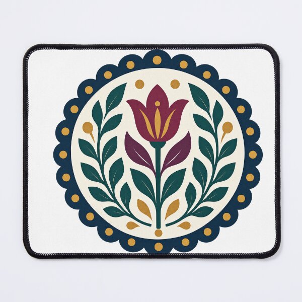 Item preview, Folk Art Tulip Medallion with Scalloped Border designed and sold by H. Doucette Studio.