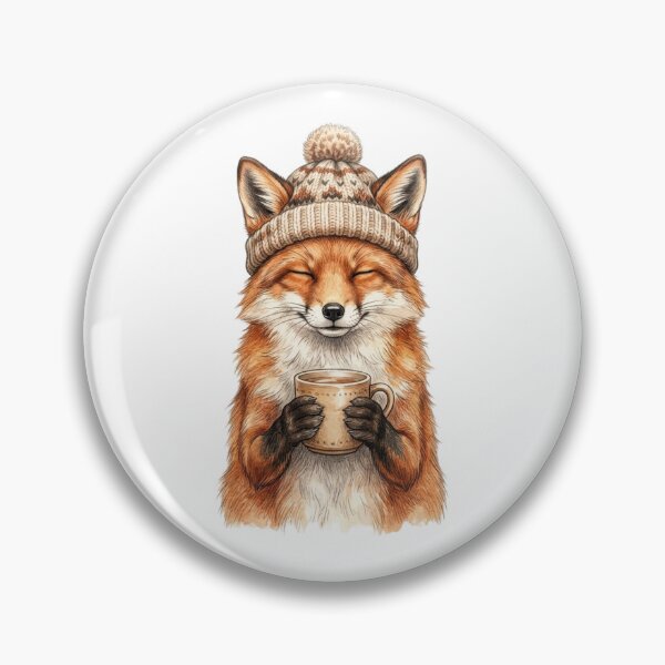 Item preview, Cozy Fox Drinking Coffee in a Winter Hat and Scarf – Cute Woodland Animal  designed and sold by SOUFIANE1991.