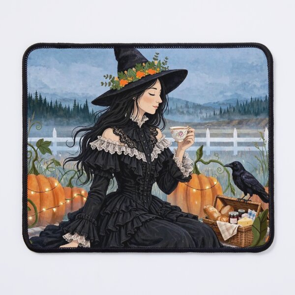 Item preview, The Witch and Her Raven Having a Midnight Picnic Under the Stars. designed and sold by DibujandoPorfa.