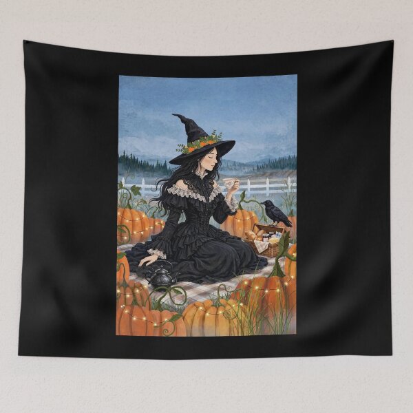 Item preview,  The Witch and Her Raven Having a Midnight Picnic Under the Stars. designed and sold by DibujandoPorfa.