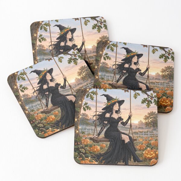 Item preview, The Witch and Her Raven Swinging Together at Sunset. designed and sold by DibujandoPorfa.