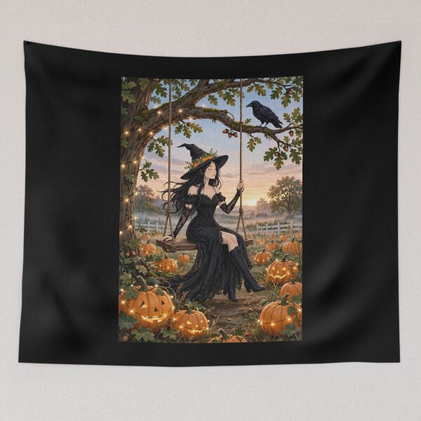 Item preview, The Witch and Her Raven Swinging Together at Sunset. designed and sold by DibujandoPorfa.