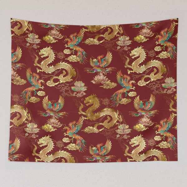 Item preview, Golden Dragon & Japanese Floral Pattern designed and sold by The Design Asset Station.