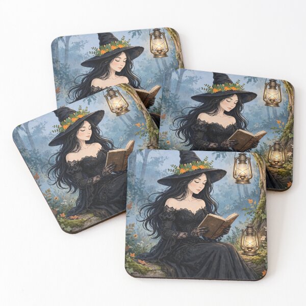 Item preview, The Witch and Her Raven Reading in the Moonlit Forest. designed and sold by DibujandoPorfa.