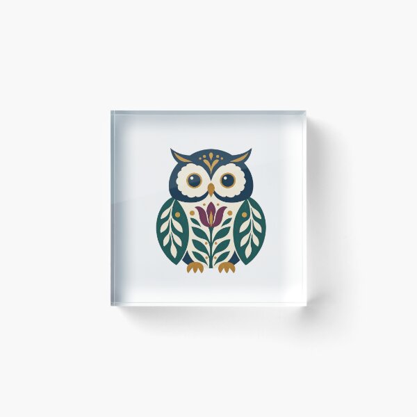 Item preview, Navy Folk Art Owl with Tulip designed and sold by H. Doucette Studio.